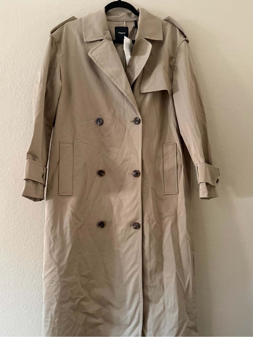Theory
Double-breasted cotton-blend gabardine trench coat
